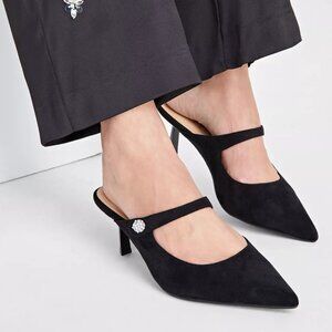 On 34TH Bennett Mary Jane Dress Mules Kitten Heels In Black Micro Suede 7 - New